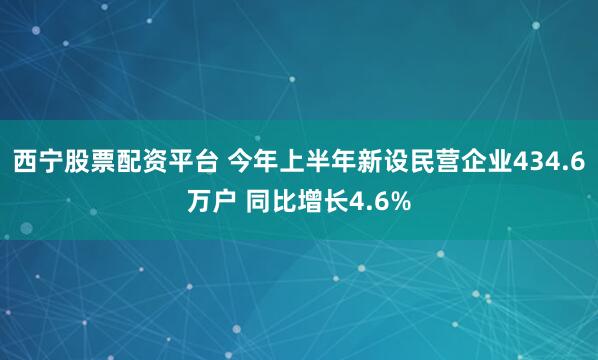 西宁股票配资平台 今年上半年新设民营企业434.6万户 同比增长4.6%