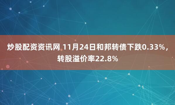 炒股配资资讯网 11月24日和邦转债下跌0.33%，转股溢价率22.8%